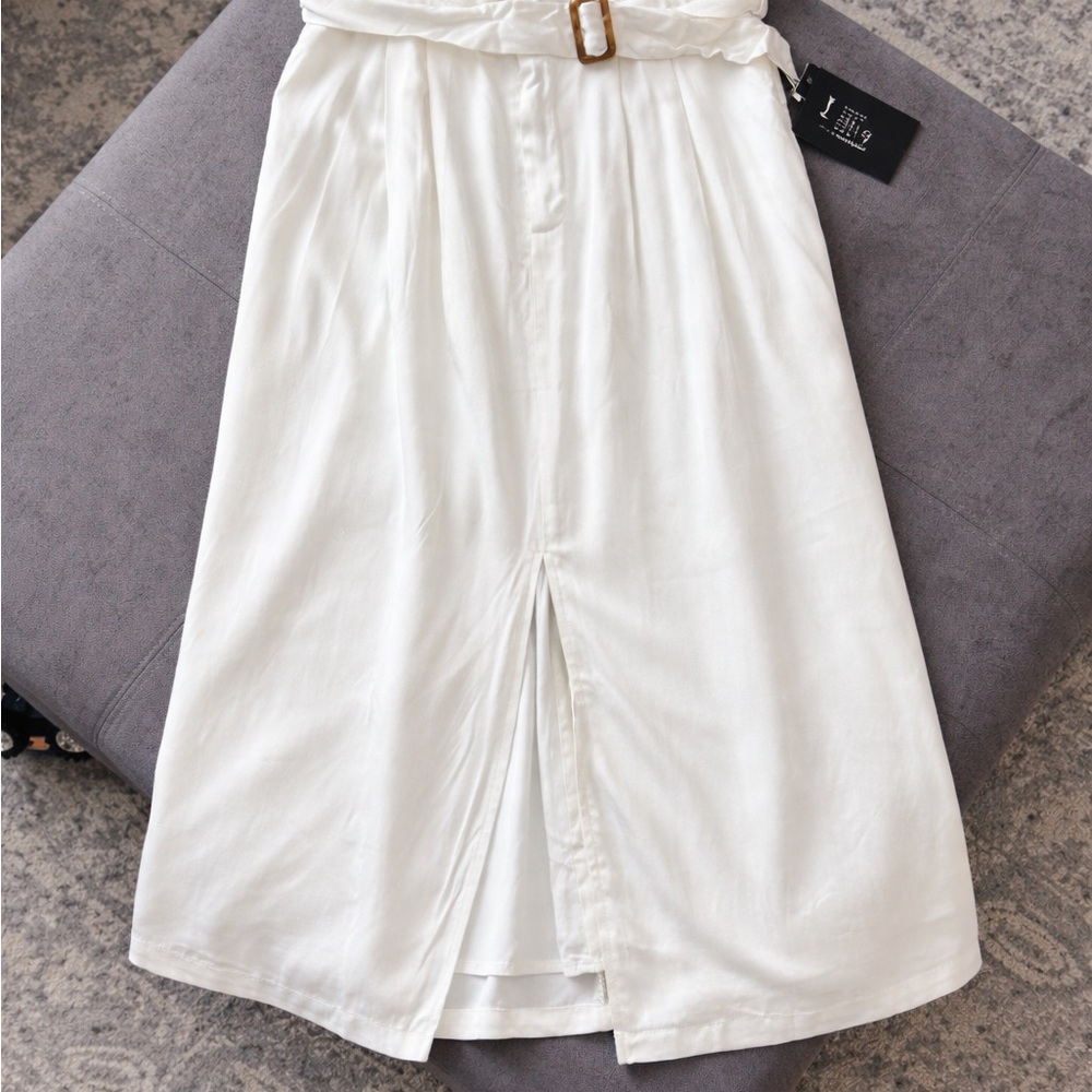 White Midi Skirt with Belt